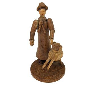 Drechsler Bethel Wooden Women with Dog Figure 5 Inch High 59a